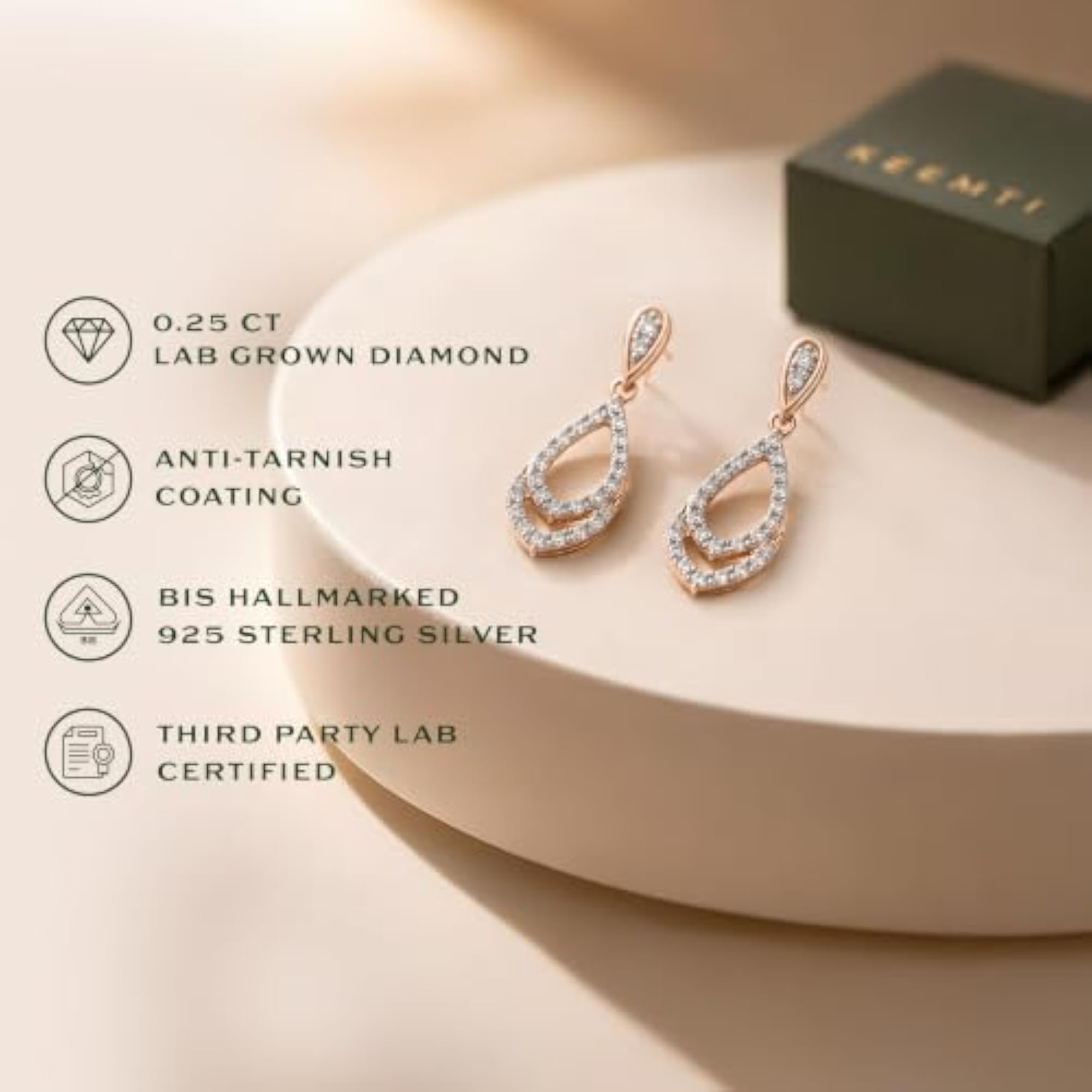 Women's Lab Grown Diamond 925 Sterling Silver Earrings, Anti Tarnish